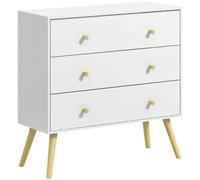 Homcom Chest Of Drawers 3-Drawer Storage Organiser Unit With Wood Legs For Bedroom Living Room White