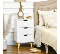 HOMCOM Bedside Table - Bedside Cabinet with 3 Drawers - Small Side Table with Wood Legs and Cut-out Handles for Bedroom - White | TJ Hughes