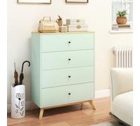 Homcom Chest Of Drawers, 4 Drawer Storage Cabinet, Light Green And Oak Light Green