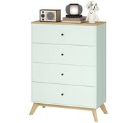 HOMCOM Chest of Drawers, 4 Drawer Storage Cabinet, Light Green and Oak