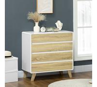 HOMCOM Chest of Drawers, 4 Drawer Storage Cabinet Organiser for Bedroom, Oak in White HOMCOM White