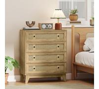 HOMCOM Chest of Drawers 4-Drawer Unit, Storage Organiser with Rattan Element, Brown