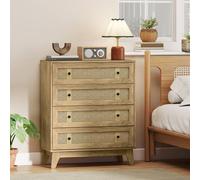 Homcom Chest Of Drawers, 4 Drawer Unit Storage Organiser With Rattan Element In Light Brown Light Brown