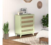 Homcom Chest Of Drawers, 4 Drawer Unit Storage Organiser With Rattan Element In Light Green Light Green