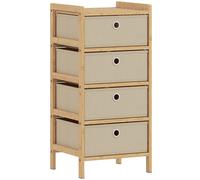 HOMCOM Chest of Drawers, 4 Fabric Drawers Narrow Dresser with Bamboo Frame, Cream White