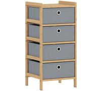HOMCOM Chest of Drawers, 4 Fabric Drawers Narrow Dresser with Bamboo Frame, Light Grey