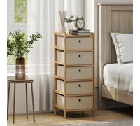 Homcom Chest Of Drawers, 5 Drawers Dresser With Bamboo Frame, Cream White