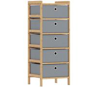 HOMCOM Chest of Drawers, 5 Fabric Drawers Narrow Dresser with Bamboo Frame, Light Grey