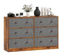 HOMCOM Chest of Drawers, Wide Dresser with 6 Grey Fabric Drawers & Steel Frame for Bedroom, Living Room, Hallway - Rustic Brown - Grey and Rustic Brown
