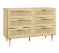 HOMCOM Chest of Drawers, 6-Drawer Dresser, Tall Storage Drawer Unit with Rattan Element for Bedroom, Living Room, Oak