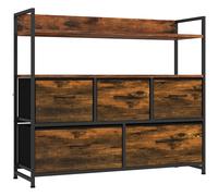 Homcom Bedroom Chest Of Drawers 5 Drawer Dresser W/ Shelves, Rustic Brown Brown