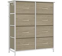 HOMCOM Chest of Drawers, Dresser for Bedroom with 8 Fabric Drawers, Tall Storage Unit w/ Side Storage Bag, Natural Wood Finish