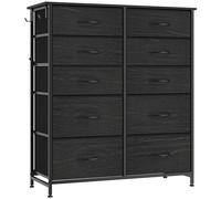 HOMCOM Chest of Drawers, Dresser with 10 Fabric Drawers, Tall Storage Unit with 4 Pockets and 2 Hooks Steel Frame, Black