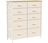 HOMCOM Chest of Drawers, Dresser with 10 Fabric Drawers, Tall Storage Unit with 4 Pockets and 2 Hooks Steel Frame, Beige