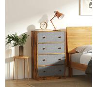 HOMCOM Chest of Drawers, Dresser with 4 Fabric Drawers - Grey and Rustic Brown - Grey and Rustic Brown