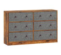HOMCOM Chest of Drawers, Dresser with 6 Fabric Drawers - Grey and Rustic Brown
