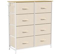 HOMCOM Chest of Drawers, Dresser with 8 Fabric Drawers, Tall Storage Unit with 4 Pockets and 2 Hooks Steel Frame, Beige