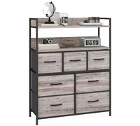 Homcom Bedroom Chest Of Drawers 7 Drawer Dresser W/ Shelves, Grey Wood Effect