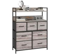 HOMCOM Chest of Drawers Fabric Dresser 7 Drawers, Grey Wood Effect | Bedroom, Storage Organiser Unit, Open Shelf, Metal Frame, Living Room, Entryway