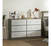 HOMCOM Chest of Drawers - 6 Drawer Dresser for Bedroom - White and Grey | TJ Hughes