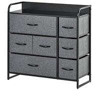 HOMCOM Chest of Drawers with 7 Foldable Drawers, 3-Tier Fabric Bedroom Dresser, Clothes Storage Unit for Bedroom, Living Room, Grey