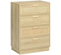 HOMCOM Chest of Four Rattan Weave Panel Drawers - Wood-Effect