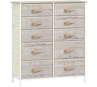 HOMCOM Chest of Ten Fabric Drawers - Natural Wood Finish
