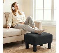 HOMCOM Chic Linen Fabric Foot Stool Ottoman Cube with Legs - Black