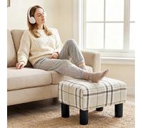 HOMCOM Chic Linen Fabric Foot Stool Ottoman Cube with Legs - Multi-colored