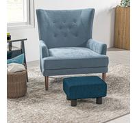Homcom Chic Linen Fabric Footstool Ottoman Cube With 4 Plastic Legs Blue