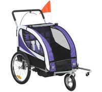 HOMCOM Child Bike Trailer, Baby Bicycle Trailer for 2 Kids with 5 Point Harness, Steel Frame, Reflectors, Safety Flag, Hitch Coupler, Purple Purple