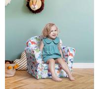 HOMCOM Children Armchair Kids Sofa Tub Chair Seat Cartoon Dinosaur Pattern Bedroom Flannel Wooden Frame Non-slip Playroom Seater Multicolour