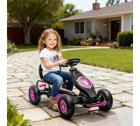 HOMCOM Children Pedal Go Kart, Raving Go Kart with Adjustable Seat, Inflatable Tyres, Shock Aborb, Handbrake, for Ages 5-12 Years - Pink