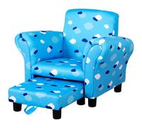 HOMCOM Childrens Sofa Mini Sofa Wood Frame w/ Footrest Anti-Slip Legs High Back Arms Bedroom Playroom Furniture Cute Cloud Star Blue