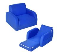 HOMCOM Children's Armchairs Kids Toddler Sofa Chair 2 In 1 Sofa Bed Folding Couch Soft Flannel Sponge Playroom Bedroom Living Room Blue