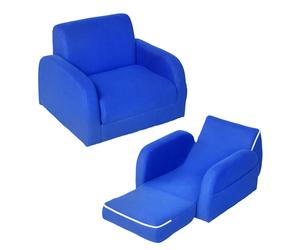 HOMCOM Children's Armchairs Kids Toddler Sofa Chair 2 In 1 Sofa Bed Folding Couch Soft Flannel Sponge Playroom Bedroom Living Room Blue