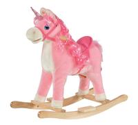 HOMCOM Kids Plush Rocking Horse Ride On Unicorn w/Sound Moving Mouth Wagging Tail Children Rocker Toy Gift 3-6 Years Pink