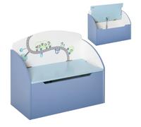 HOMCOM Kids Wooden Toy Box Children Storage Chest Bench Organiser Bedroom Blue - Blue - 60 x 30 x 50cm