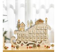HOMCOM Christmas Advent Calendar Light Up Sleigh w/ Countdown Drawer, Village