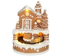 HOMCOM Christmas Gingerbread House, Lighted Musical Snow Village, Tabletop | with Rotating Train, 7 Warm White LED Lights, 8 Classic Christmas Tunes, Polyresin Table Decoration, Battery Operated