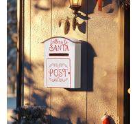 HOMCOM Christmas Post Box Wall Mounted Santa Mailbox for Xmas Decoration, White