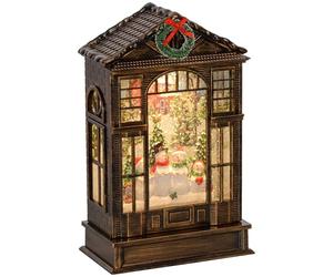 HOMCOM Christmas Snow Globe Lantern with Lights, Musical Snow Globe with Swirling Glitter, Battery Operated Musical Christmas Decoration for Holiday Party Gift, Bronze Tone