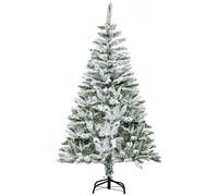 HOMCOM 5 Foot Snow Flocked Artificial Christmas Tree Xmas Pine Tree with 358 Realistic Branches, Auto Open and Steel Base, Green Aosom UK