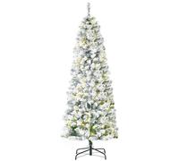 HOMCOM 6 Feet Prelit Artificial Snow Flocked Christmas Tree with Warm White LED Light, Holiday Home Xmas Decoration, Green White
