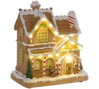 HOMCOM Christmas Village Gingerbread House with LED Lights & Music, Brown | Lighted and Musical Christmas Candy House, Gingerbread Man, Battery Operated