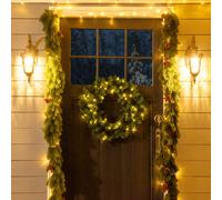 HOMCOM Christmas Wreath 50 Warm White LED Lights Ideal Artificial Decor - 55cm x 55cm x 10cm