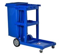 HOMCOM Cleaning Carts On Wheels, Janitorial Trolley with 3 Tier Shelves, Housekeeping Utility Service Unit with Rubbish Bag and Mop Mount for Hotel,