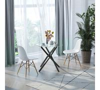 Side Table with Clear Tempered Glass Top - Round Table with Metal Legs - Modern Dining Table Furniture for Dining Room Living Room - Black Top & Legs