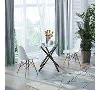 HOMCOM Clear Glass Side Table Round Metal Dining Table Dining Living Room Black