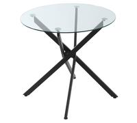 Side Table with Clear Tempered Glass Top - Round Table with Metal Legs - Modern Dining Table Furniture for Dining Room Living Room - Black Top & Legs
